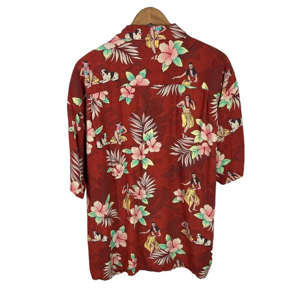 BF271 Mens Authentic BIG DOGS Brand Hawaii Hula Girl Floral Rayon Button Shirt L - Picture 4 of 5